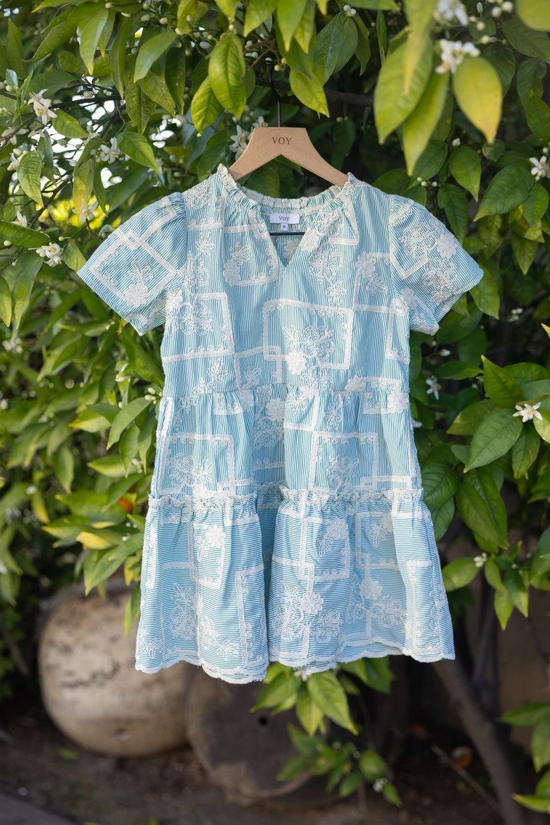 Embroidered Teal Girls Dress by Voy