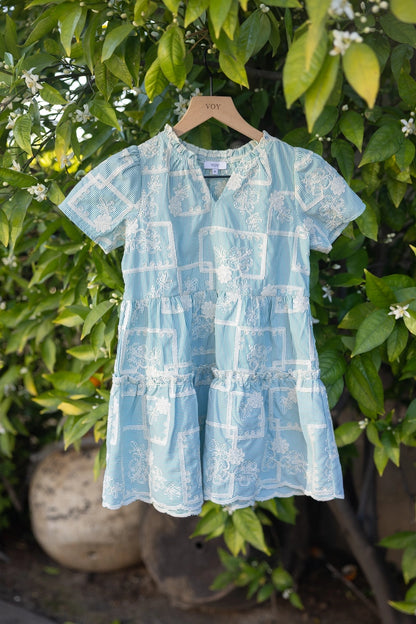 Embroidered Teal Girls Dress by Voy