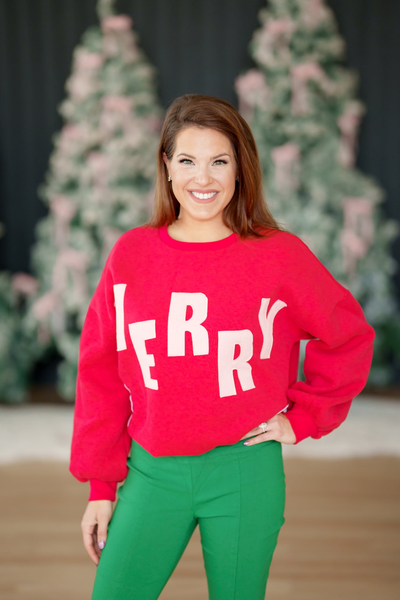 Red Sweatshirt with Pink Merry and Bows
