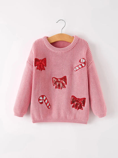 Winter Bow and Candy Cane Sweater