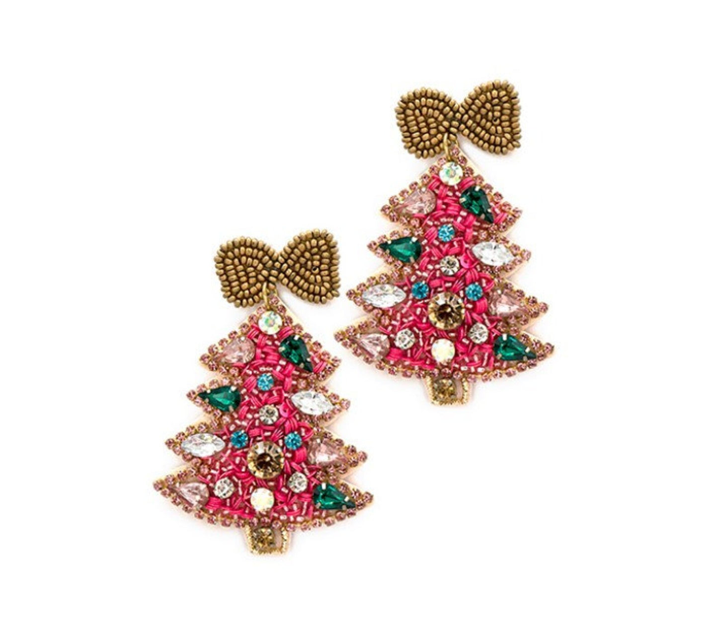 Hot Pink Tree Beaded Earrings