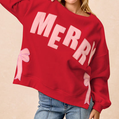Red Sweatshirt with Pink Merry and Bows