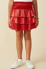 Girls Red Tiered Metallic Skirt