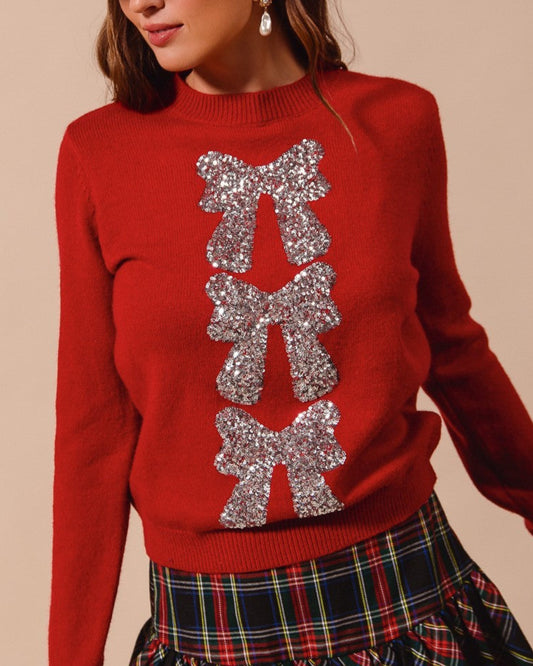 Red Sweater with Silver Bows