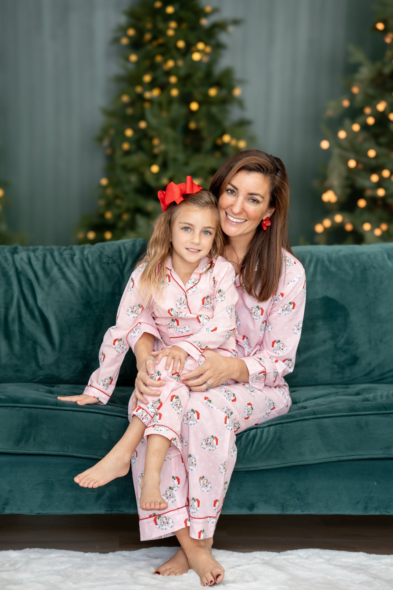 Smockingbird Pink Vintage Santa Button Up girls Pajamas