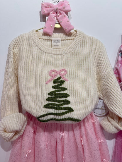 Girls Knit Christmas Tree Sweater