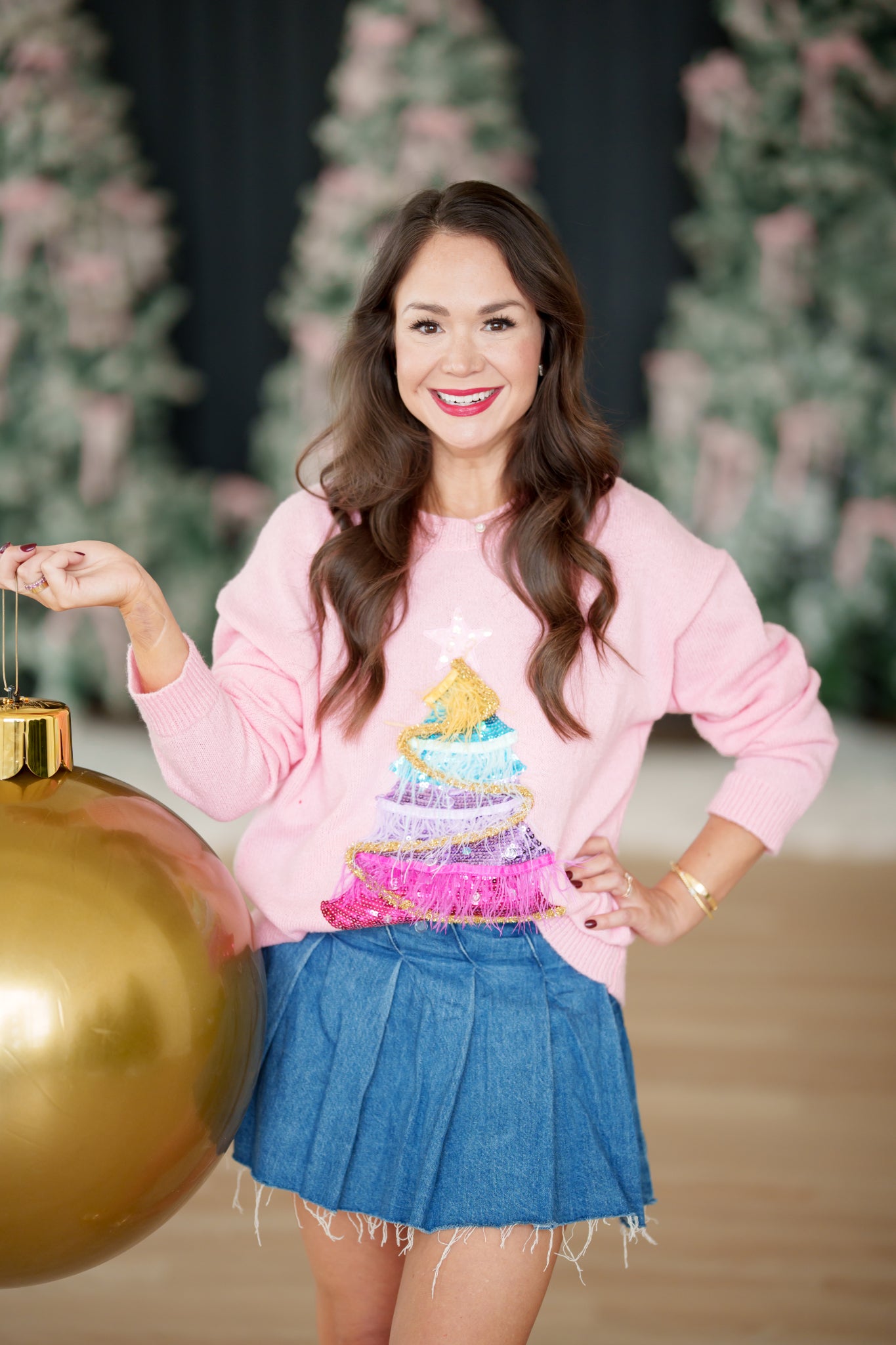 Christmas Tree Sequin Feather Sweater